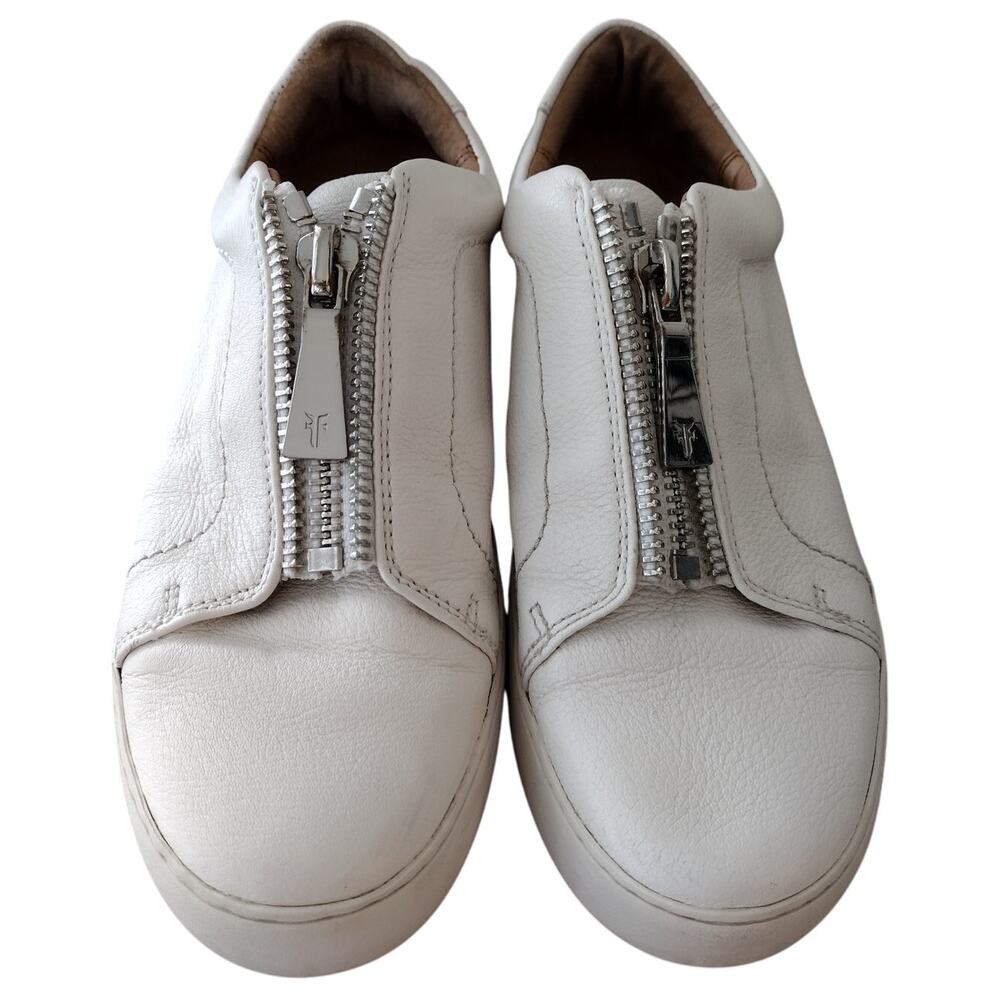Frye | White Leather Lena Low Zip Sneaker Shoes Women's 8.5 - Picture 1 of 14